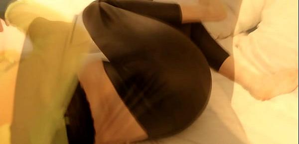  Miss Jasminx riding a Pillow and Fingering in Leather Leggings